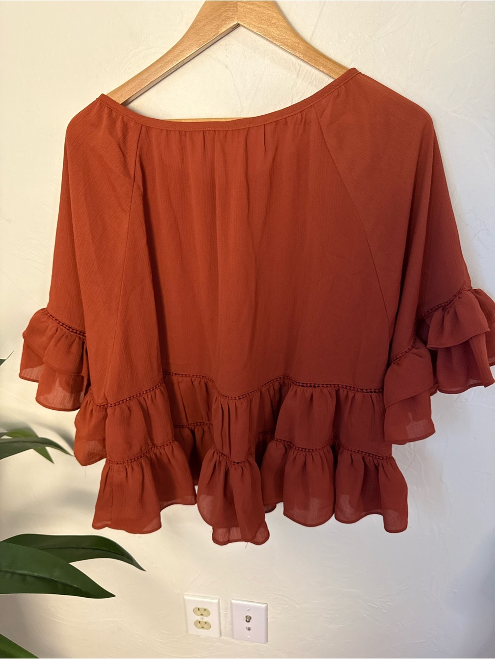 ODDI Rust Ruffle Boho Blouse Top — Size S/M - Picture 4 of 4
